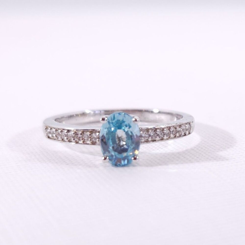 Blue Zircon Ring Sterling Silver Size 6